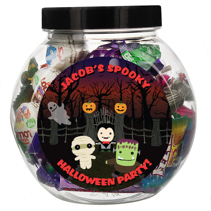 Buy Personalised Halloween Characters Sweet Jar available now at www.giftsfinder.co.uk