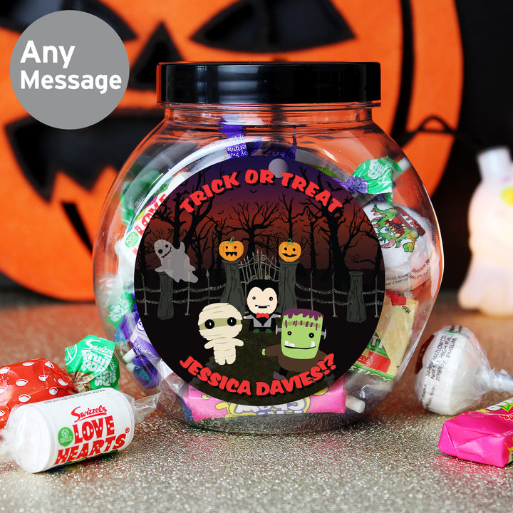 Buy Personalised Halloween Characters Sweet Jar available now at www.giftsfinder.co.uk