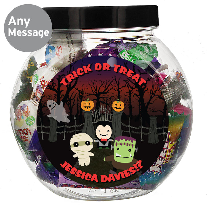 Buy Personalised Halloween Characters Sweet Jar available now at www.giftsfinder.co.uk