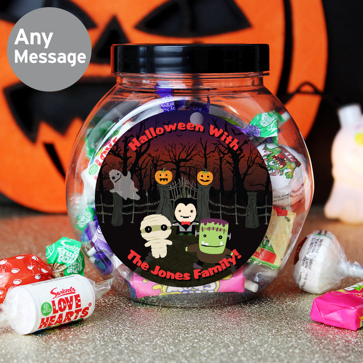 Buy Personalised Halloween Characters Sweet Jar available now at www.giftsfinder.co.uk