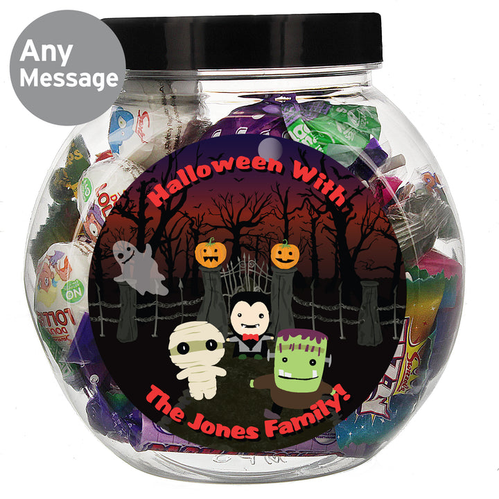 Buy Personalised Halloween Characters Sweet Jar available now at www.giftsfinder.co.uk