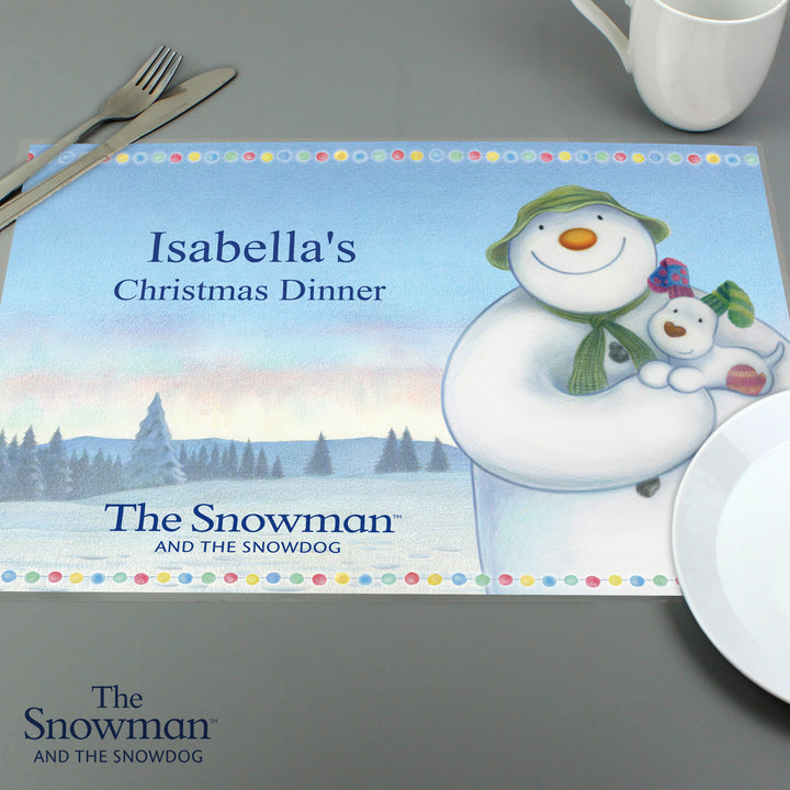 Buy Personalised The Snowman and the Snowdog Placemat at www.giftsfinder.co.uk