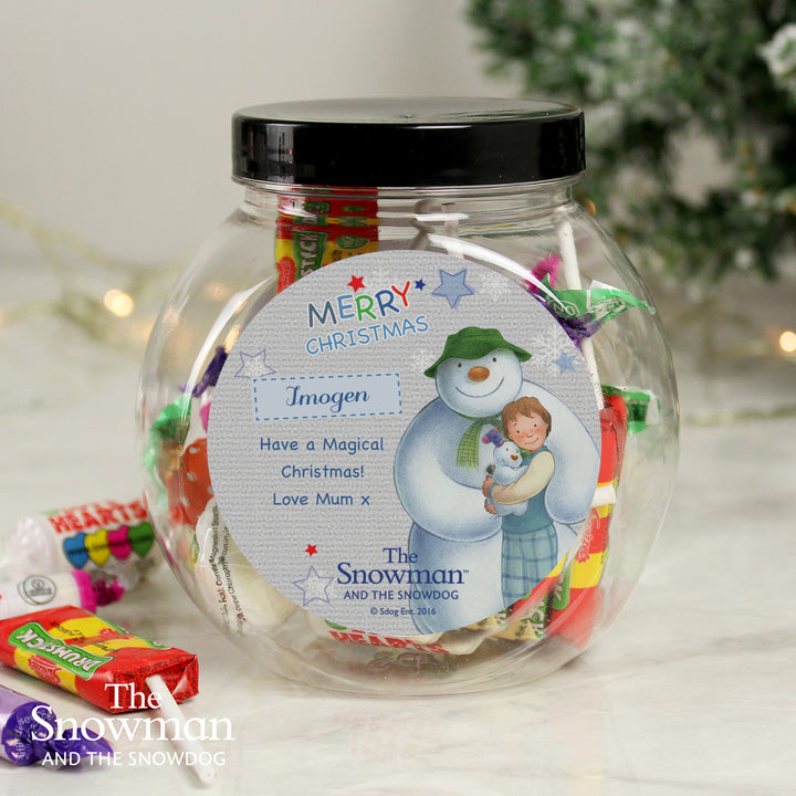 Personalised The Snowman And The Snowdog Blue Sweet Jar - part of the Gifts Finder Personalised Sweet Jars collection