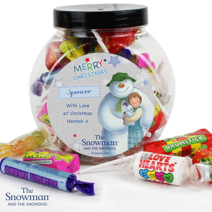 Personalised The Snowman And The Snowdog Blue Sweet Jar - part of the Gifts Finder Personalised Sweet Jars collection