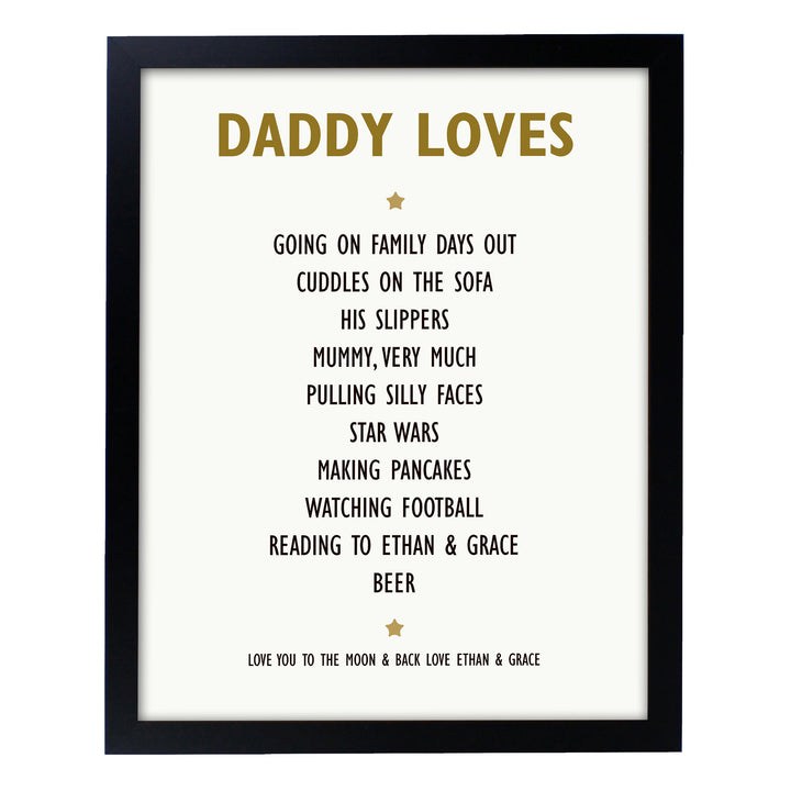 Buy Personalised List of Love Black Framed Print at www.giftsfinder.co.uk