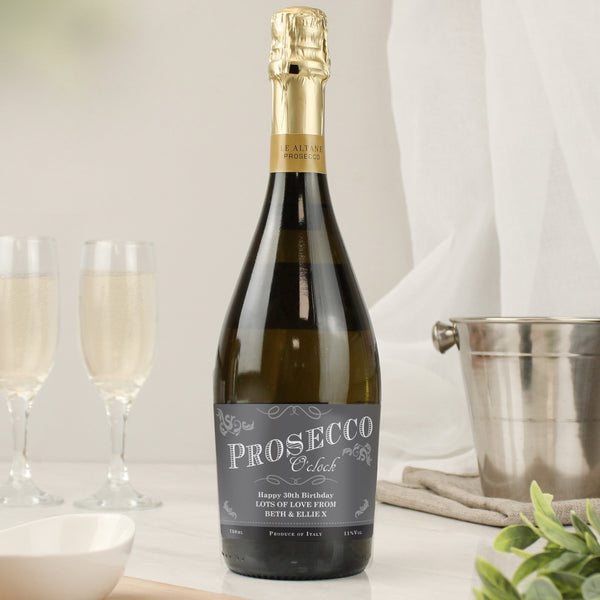 Buy Personalised 'Prosecco O'Clock' Bottle of Prosecco at www.giftsfinder.co.uk