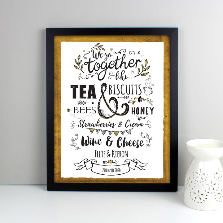 Buy Personalised We Go Together Like... Black Framed Print at www.giftsfinder.co.uk