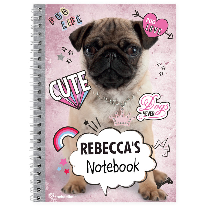 Buy Personalised Rachael Hale Doodle Pug A5 Notebook at www.giftsfinder.co.uk