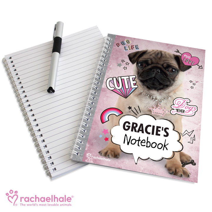 Buy Personalised Rachael Hale Doodle Pug A5 Notebook at www.giftsfinder.co.uk