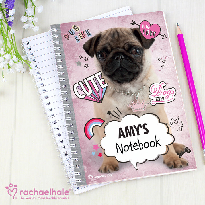 Buy Personalised Rachael Hale Doodle Pug A5 Notebook at www.giftsfinder.co.uk