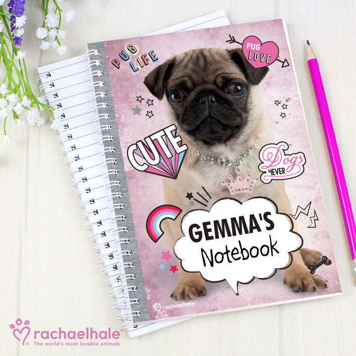 Buy Personalised Rachael Hale Doodle Pug A5 Notebook at www.giftsfinder.co.uk