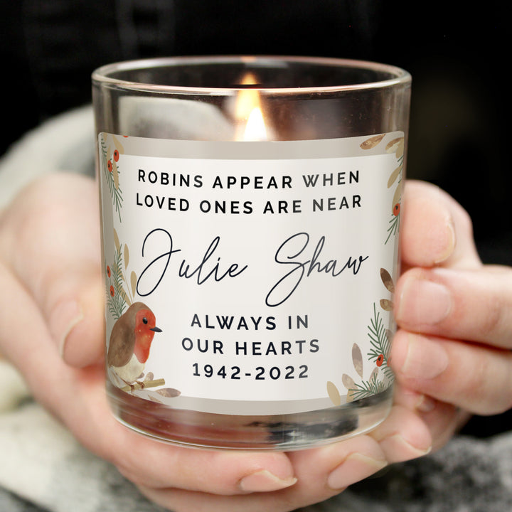 Personalised Robins Appear Memorial Scented Jar Candle - part of the Gifts Finder Personalised Jar Candles collection