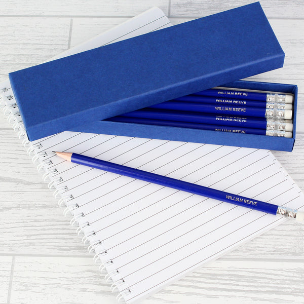 Buy Personalised Box of 12 Blue HB Pencils available now at www.giftsfinder.co.uk