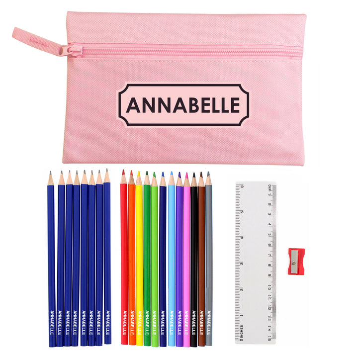 Pink Pencil Case With Personalised Pencils & Crayons - part of the Gifts Finder Personalised Pencils collection