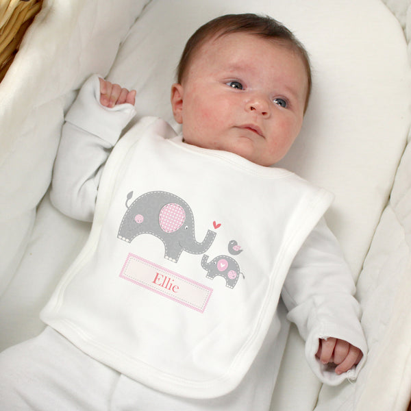 Buy Personalised Pink Elephant 0-3 Months Baby Bib at www.giftsfinder.co.uk