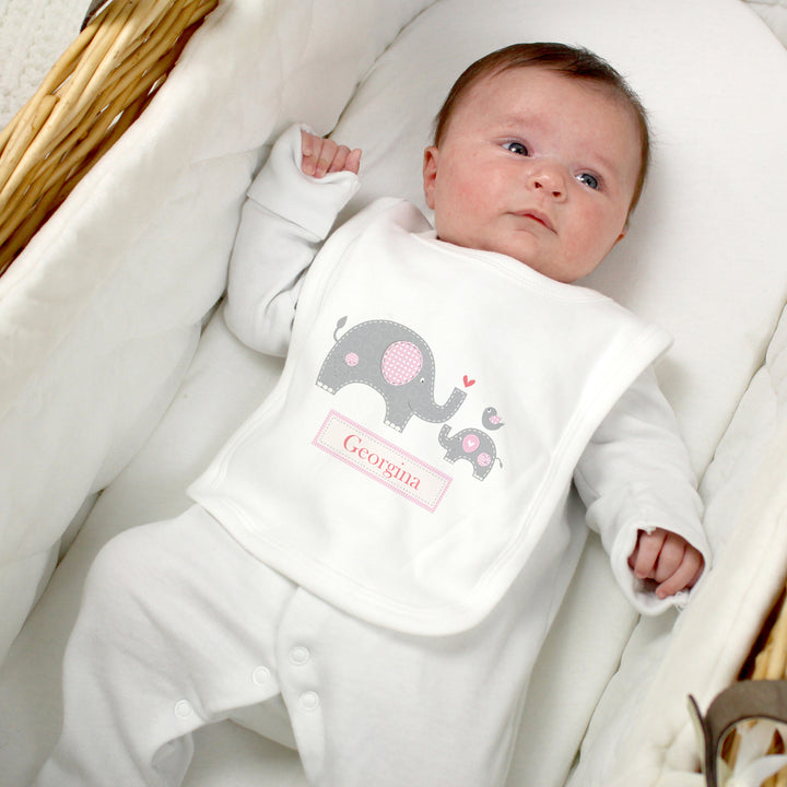 Buy Personalised Pink Elephant 0-3 Months Baby Bib at www.giftsfinder.co.uk