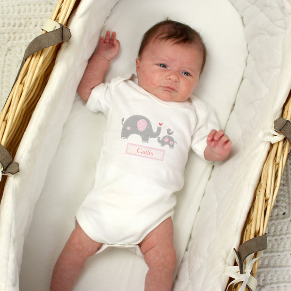 Buy Personalised Pink Elephant 0-3 Months Baby Vest at www.giftsfinder.co.uk