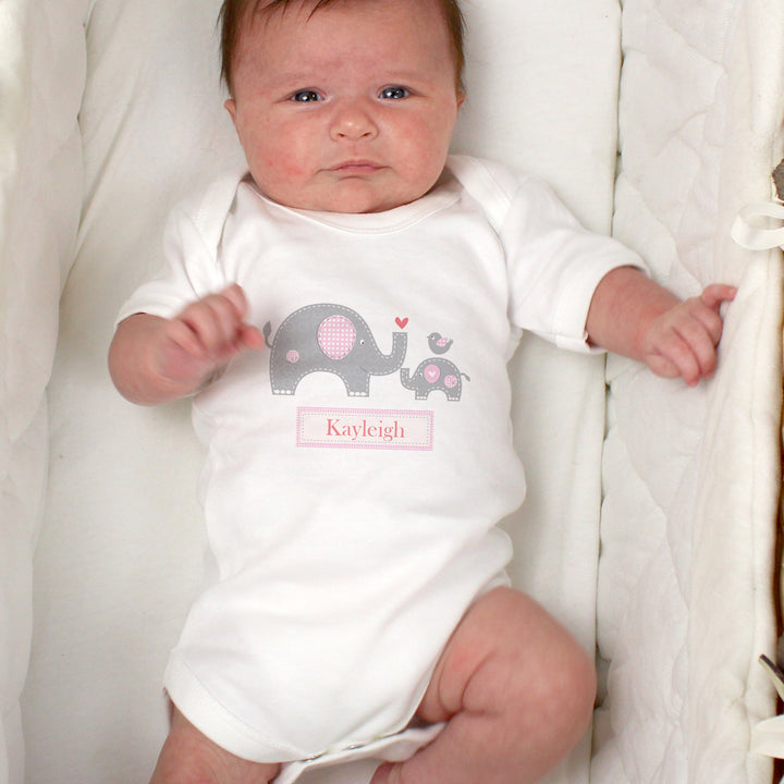 Buy Personalised Pink Elephant 0-3 Months Baby Vest at www.giftsfinder.co.uk