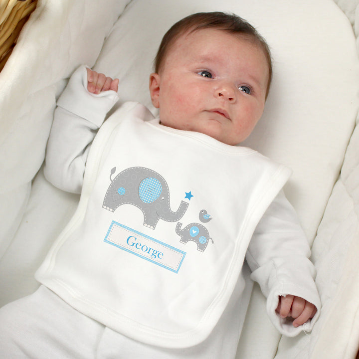 Buy Personalised Blue Elephant 0-3 Months Baby Bib available now at www.giftsfinder.co.uk