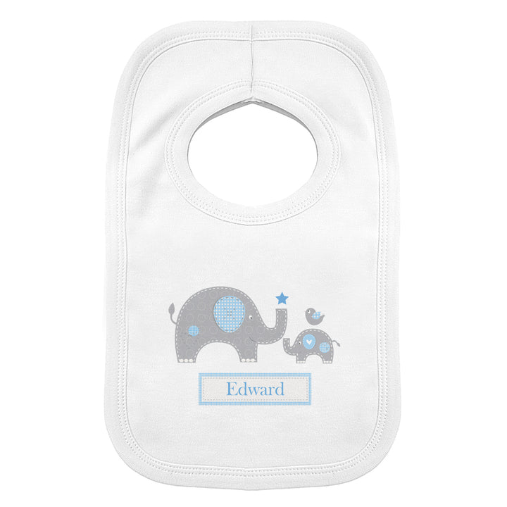 Buy Personalised Blue Elephant 0-3 Months Baby Bib available now at www.giftsfinder.co.uk