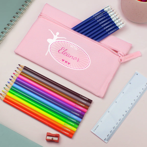 Pink Ballerina Pencil Case with Personalised Pencils & Crayons in gift category Personalised Pencils