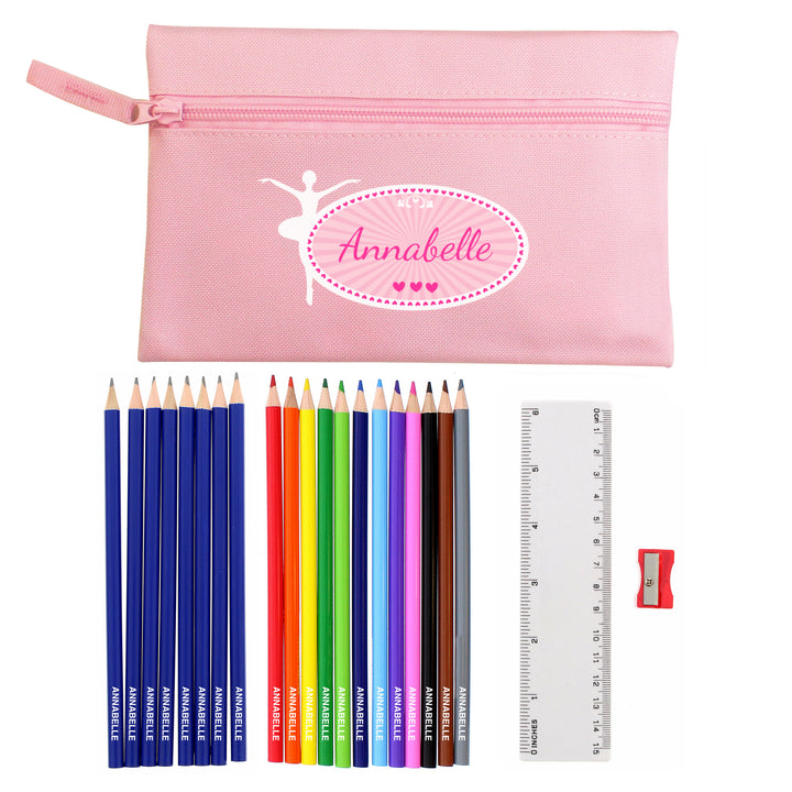 Pink Ballerina Pencil Case with Personalised Pencils & Crayons in gift category Personalised Pencils