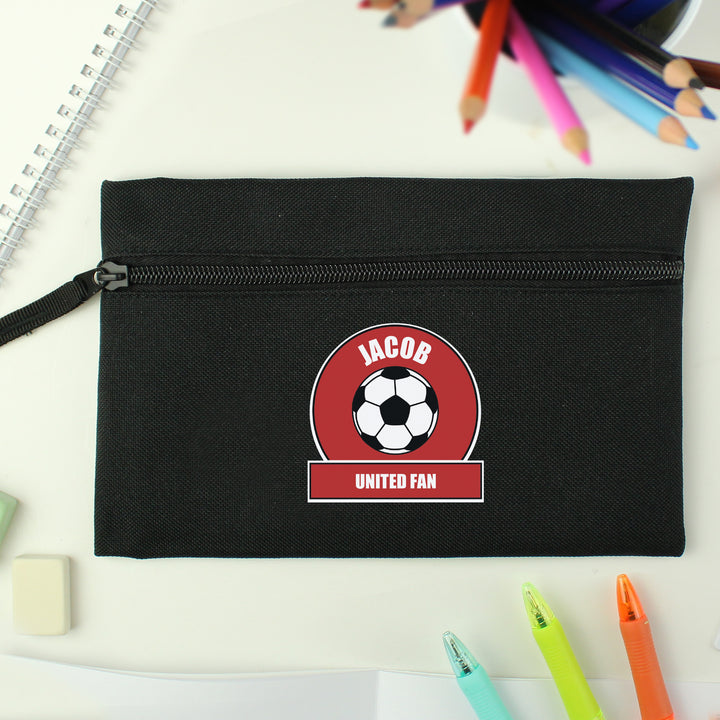 Personalised Red Football Fan Pencil Case in gift category Personalised Pencil Cases