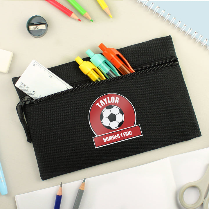 Personalised Red Football Fan Pencil Case in gift category Personalised Pencil Cases