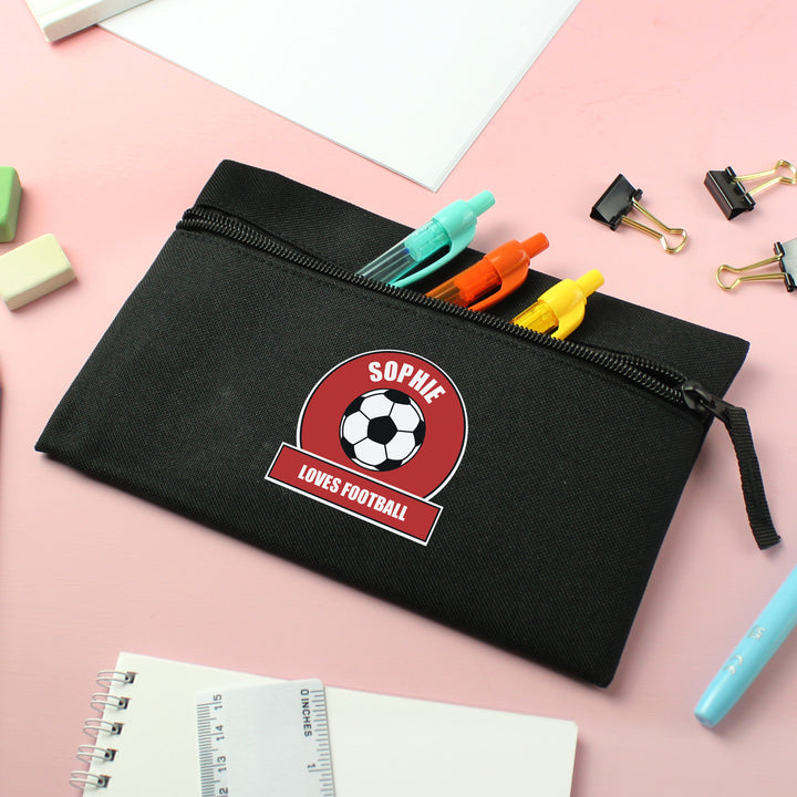 Personalised Red Football Fan Pencil Case in gift category Personalised Pencil Cases