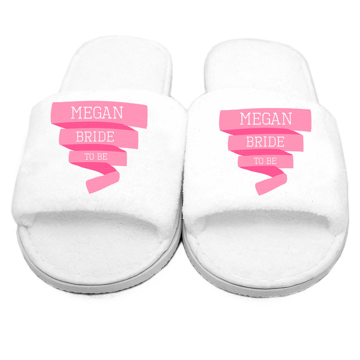 Buy Personalised Pink Banner Velour Slippers at www.giftsfinder.co.uk