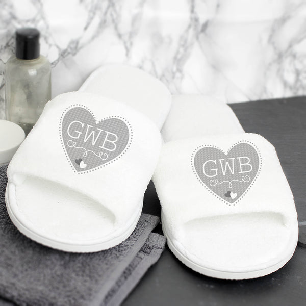 Buy Personalised Grey Heart Initials Velour Slippers available now at www.giftsfinder.co.uk