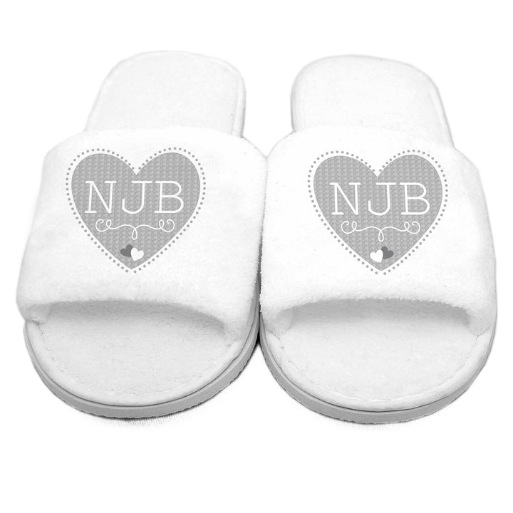 Personalised Grey Heart Initials Velour Slippers - part of the Gifts Finder Personalised Mens Slippers collection