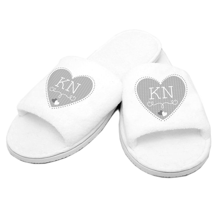 Personalised Grey Heart Initials Velour Slippers - part of the Gifts Finder Personalised Mens Slippers collection