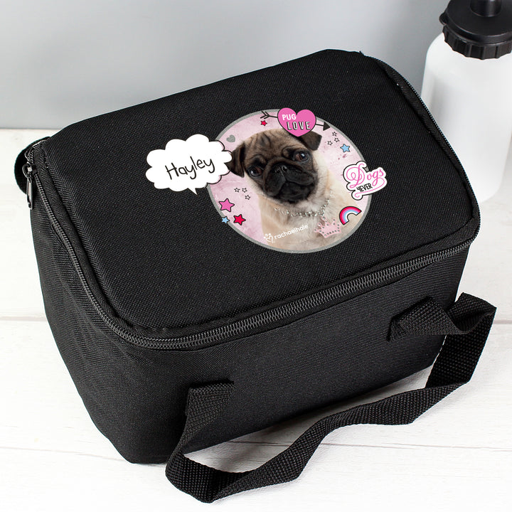 Personalised Rachael Hale Doodle Pug Black Lunch Bag - part of the Gifts Finder Personalised Lunch Bags collection