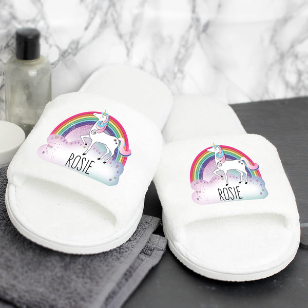 Buy Personalised Unicorn Velour Slippers at www.giftsfinder.co.uk