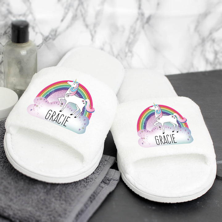 Buy Personalised Unicorn Velour Slippers at www.giftsfinder.co.uk