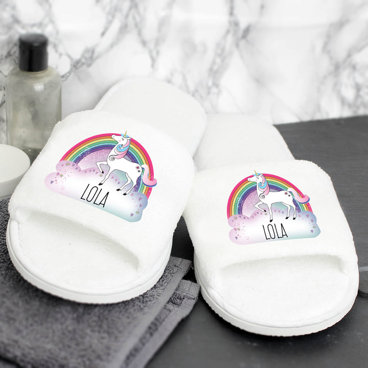 Buy Personalised Unicorn Velour Slippers at www.giftsfinder.co.uk