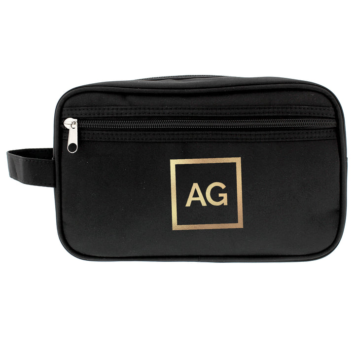 Buy Personalised Gold Initials Black Toiletry Bag available now at www.giftsfinder.co.uk