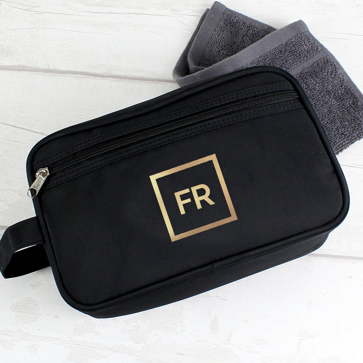 Buy Personalised Gold Initials Black Toiletry Bag available now at www.giftsfinder.co.uk