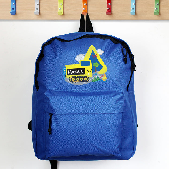 Buy Personalised Digger Blue Backpack available now at www.giftsfinder.co.uk