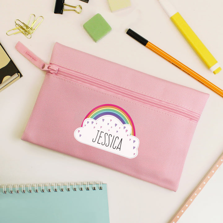 Buy Personalised Rainbow Pink Pencil Case at www.giftsfinder.co.uk