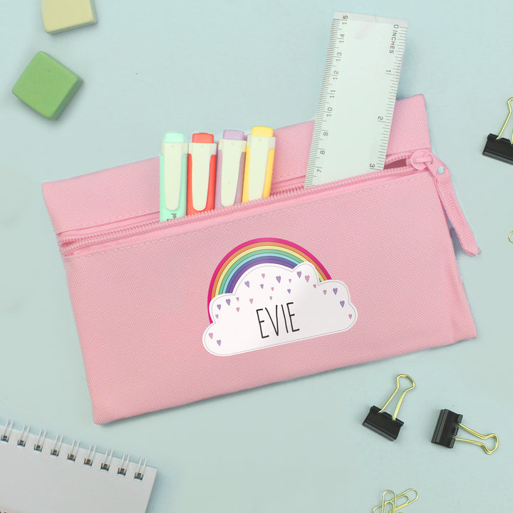 Buy Personalised Rainbow Pink Pencil Case at www.giftsfinder.co.uk