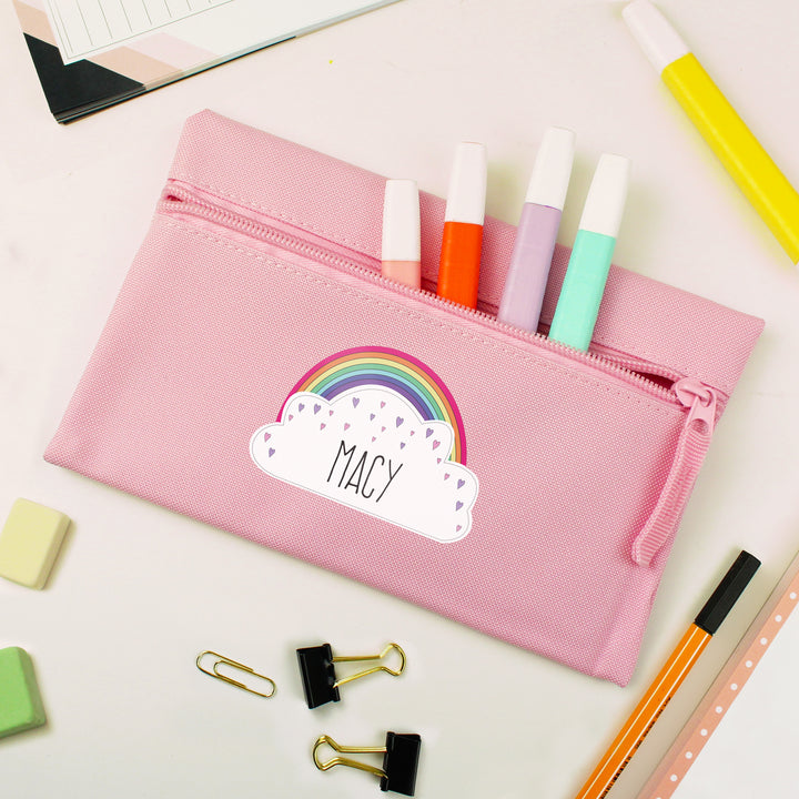 Buy Personalised Rainbow Pink Pencil Case at www.giftsfinder.co.uk