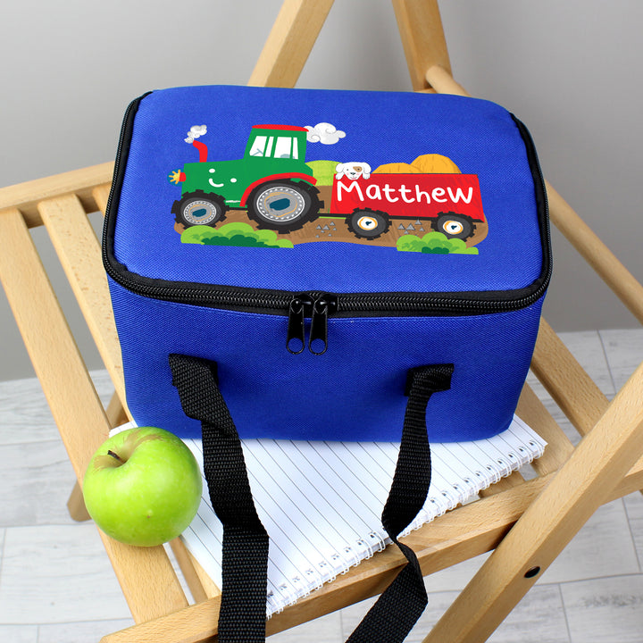 Buy Personalised Tractor Blue Lunch Bag at www.giftsfinder.co.uk