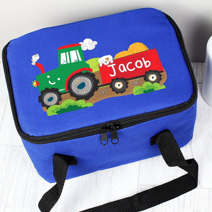 Buy Personalised Tractor Blue Lunch Bag at www.giftsfinder.co.uk