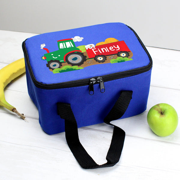 Buy Personalised Tractor Blue Lunch Bag at www.giftsfinder.co.uk