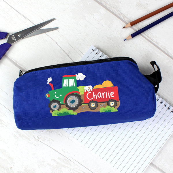 Buy Personalised Tractor Blue Pencil Case at www.giftsfinder.co.uk