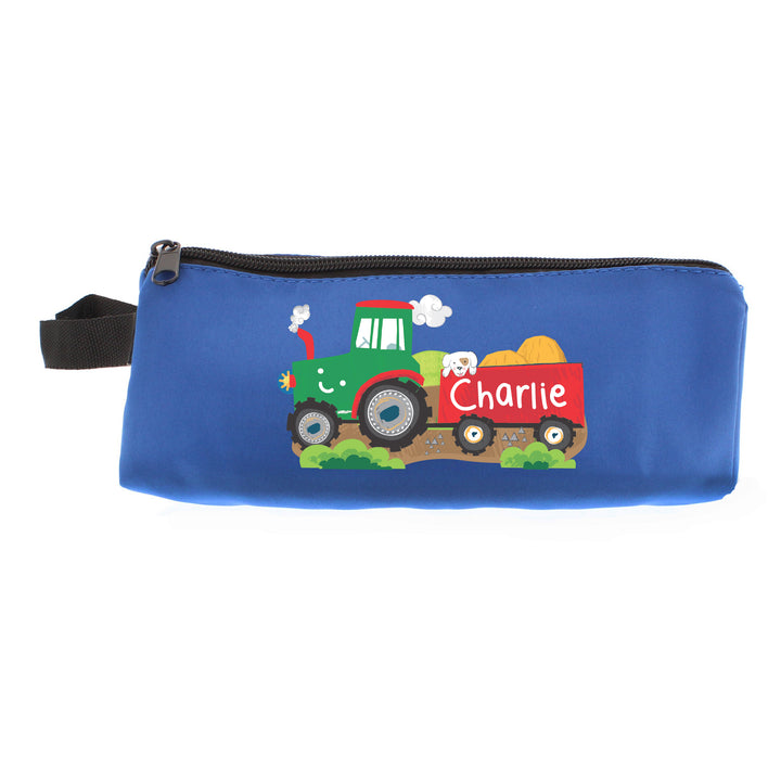 Buy Personalised Tractor Blue Pencil Case at www.giftsfinder.co.uk