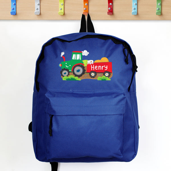 Buy Personalised Tractor Blue Backpack at www.giftsfinder.co.uk