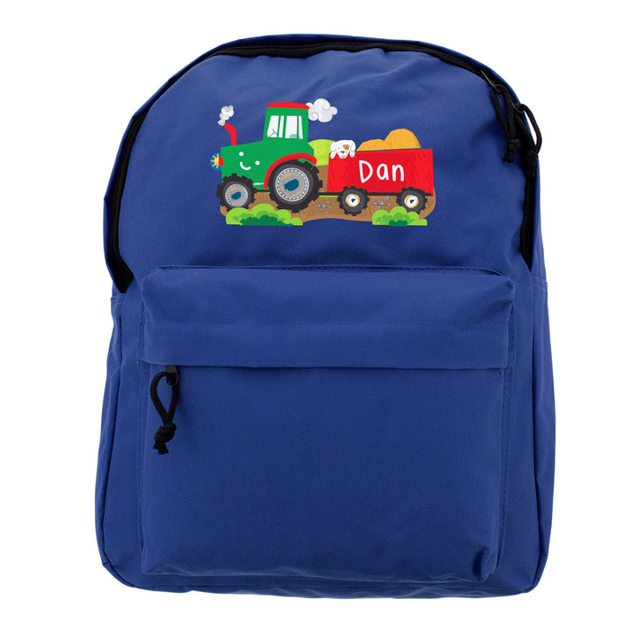 Buy Personalised Tractor Blue Backpack at www.giftsfinder.co.uk